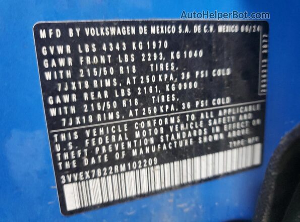 3VVEX7B22RM102209 2024 VOLKSWAGEN TAOS Blue სალონის 360-გრადუსიანი ხედი