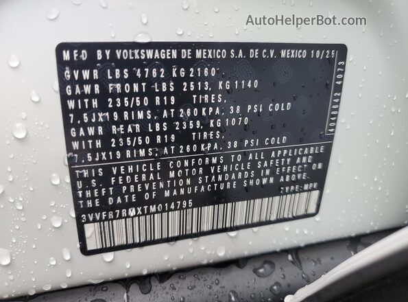 3VVFR7RMXTM014795 2026 VOLKSWAGEN TIGUAN Белый 