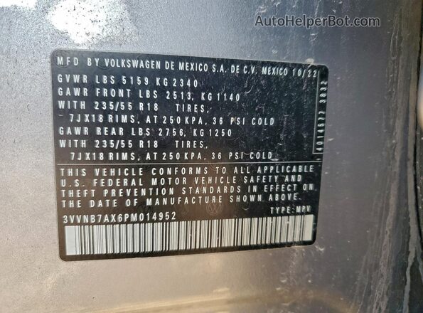 3VVNB7AX6PM014952 2023 VOLKSWAGEN TIGUAN Silver Vista de la etiqueta del VIN