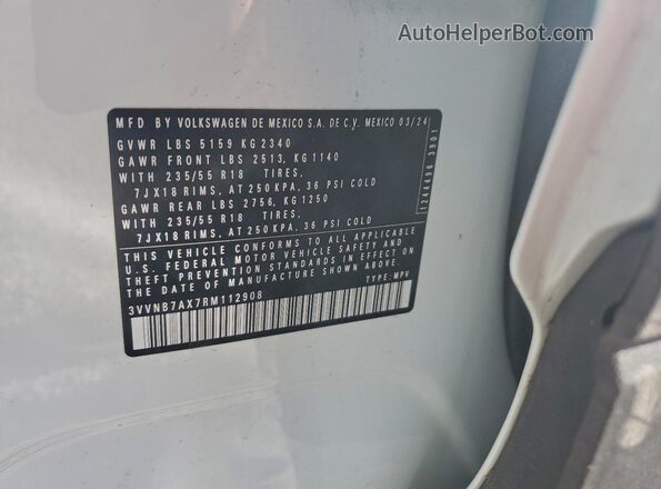 3VVNB7AX7RM112908 2024 VOLKSWAGEN TIGUAN White Vista de la etiqueta del VIN