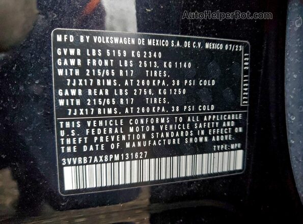 3VVRB7AX8PM131627 2023 VOLKSWAGEN TIGUAN Black Vista de la etiqueta del VIN