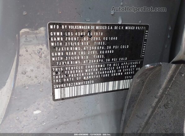 3VVRX7B22NM013929 2022 VOLKSWAGEN TAOS Gray Engine compartment view