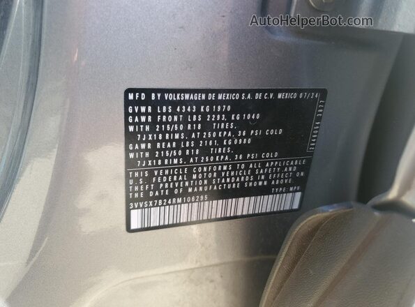 3VVSX7B24RM106295 2024 VOLKSWAGEN TAOS Silver VIN կոդի պիտակի տեսք