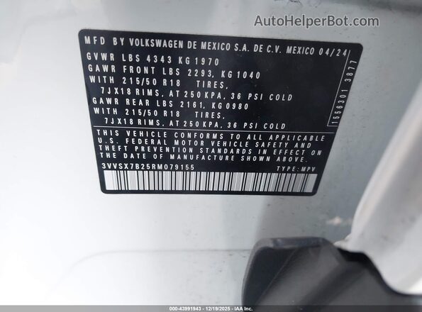 3VVSX7B25RM079155 2024 VOLKSWAGEN TAOS White Vista del compartimento del motor