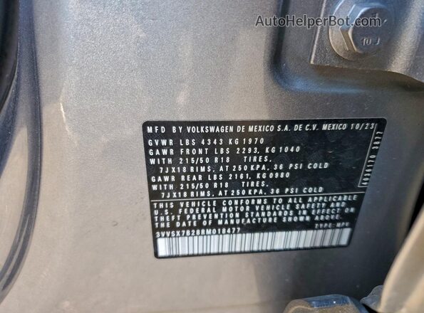 3VVSX7B28RM018477 2024 VOLKSWAGEN TAOS Silver VIN sticker view
