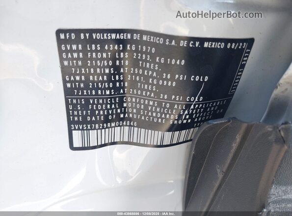 3VVSX7B29RM004846 2024 VOLKSWAGEN TAOS Белый Вид подкапотного пространства