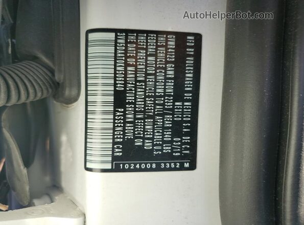 3VW5DAAT0KM506840 2019 VOLKSWAGEN BEETLE White Շարժիչի բաժամունքի տեսք