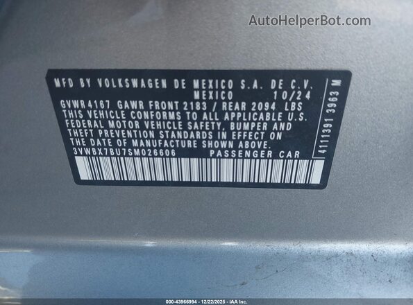 3VWBX7BU7SM026606 2025 VOLKSWAGEN JETTA Gray Вид підкапотного простору