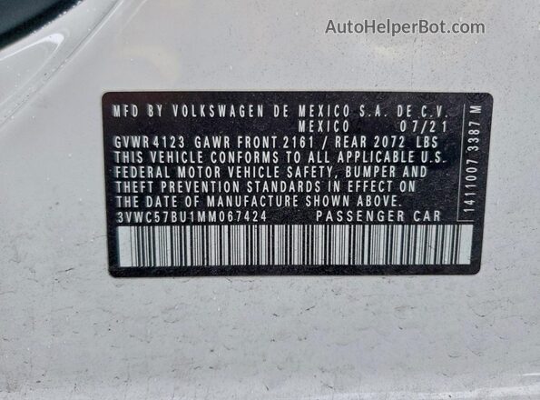 3VWC57BU1MM067424 2021 VOLKSWAGEN JETTA White 
