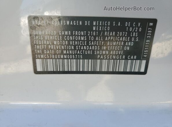 3VWC57BUXMM005715 2021 VOLKSWAGEN JETTA Белый Вид подкапотного пространства