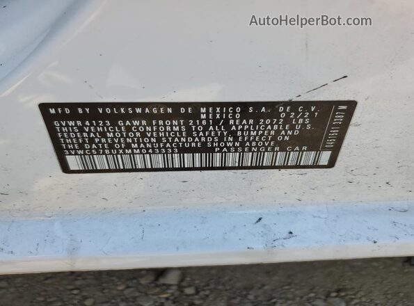 3VWC57BUXMM043333 2021 VOLKSWAGEN JETTA White 