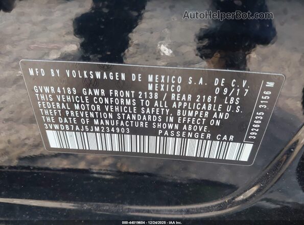 3VWDB7AJ5JM234903 2018 VOLKSWAGEN JETTA Black 