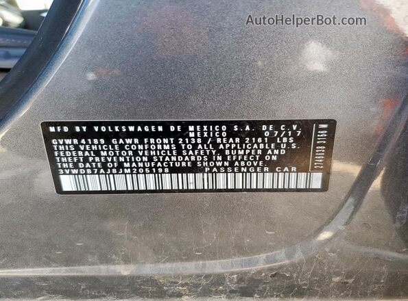 3VWDB7AJ8JM205198 2018 VOLKSWAGEN JETTA Gray 