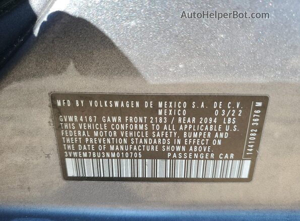 3VWEM7BU3NM010705 2022 VOLKSWAGEN JETTA Charcoal ძრავის განყოფილების ხედი