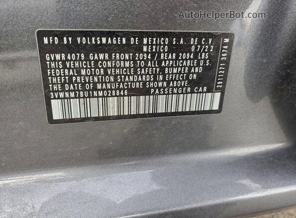 3VWNM7BU1NM028846 2022 VOLKSWAGEN JETTA Gray Вид підкапотного простору