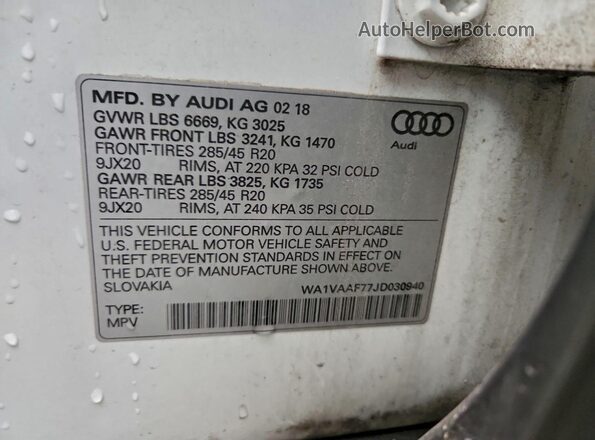 WA1VAAF77JD030940 2018 AUDI Q7 White 
