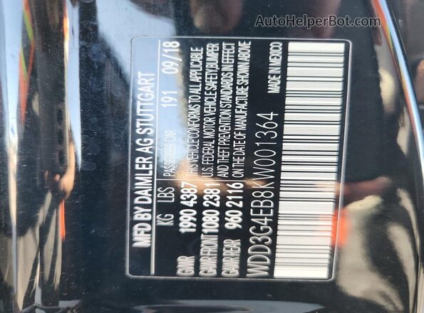 WDD3G4EB8KW001364 2019 MERCEDES-BENZ A-CLASS Черный 