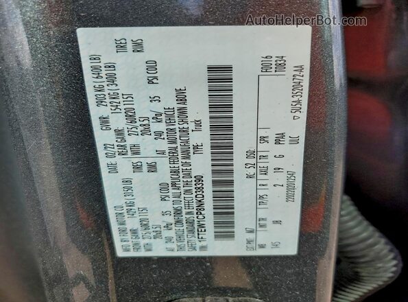 1FTEW1CP8NKD38390 2022 FORD F150 Серый Вид наклейки с VIN-кодом