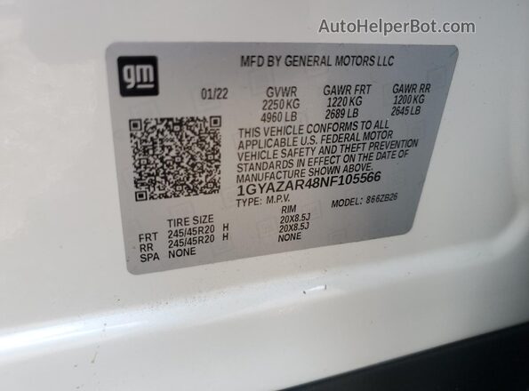 1GYAZAR48NF105566 2022 CADILLAC XT4 White Widok wnętrza 360 stopni