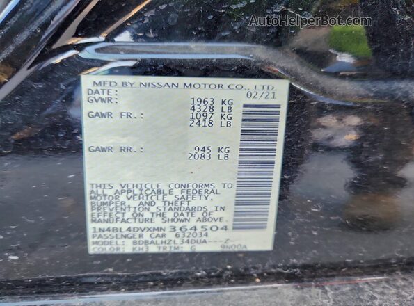 1N4BL4DVXMN364504 2021 NISSAN ALTIMA Черный Панорамный вид салона 360°