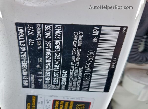 W1N0J8EB1MF996250 2021 MERCEDES-BENZ GLC-CLASS White Vista interior de 360 grados