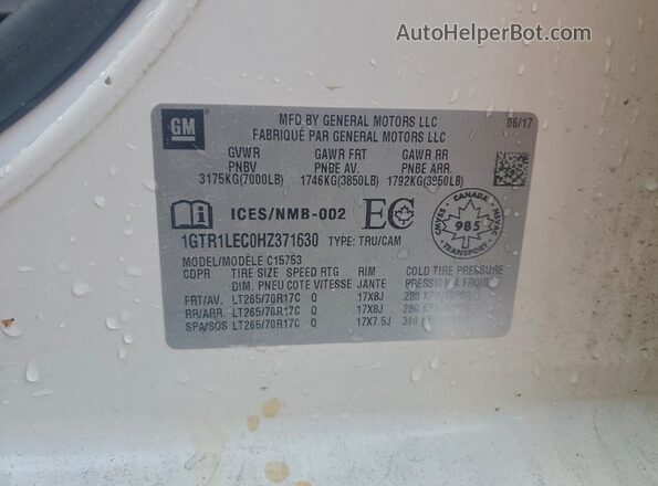 1GTR1LEC0HZ371630 2017 GMC SIERRA White VIN კოდის სტიკერის ხედი