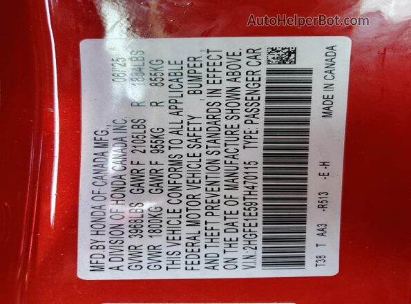 2HGFE1E59TH470115 2026 HONDA CIVIC Red 
