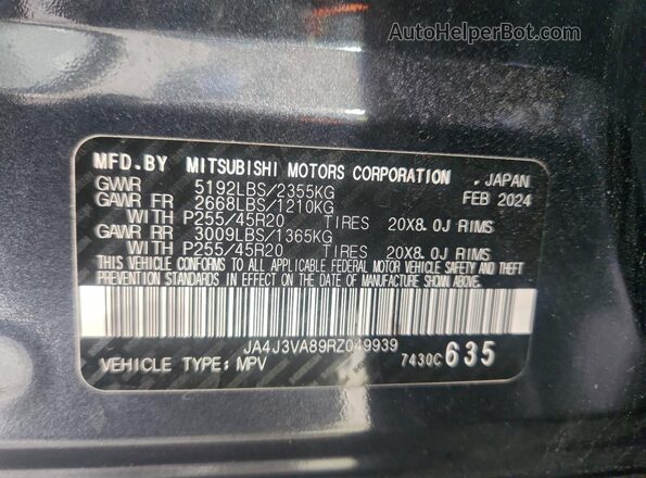 JA4J3VA89RZ049939 2024 MITSUBISHI OUTLANDER Gray 
