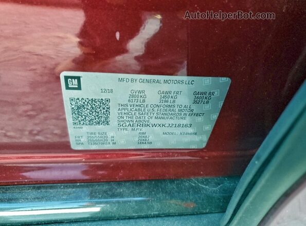 5GAERBKWXKJ218163 2019 BUICK ENCLAVE Red Widok wnętrza 360 stopni