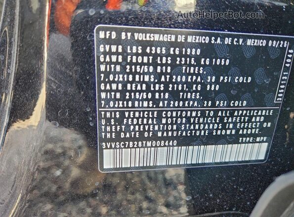 3VVSC7B28TM008440 2026 VOLKSWAGEN TAOS Black VIN sticker view