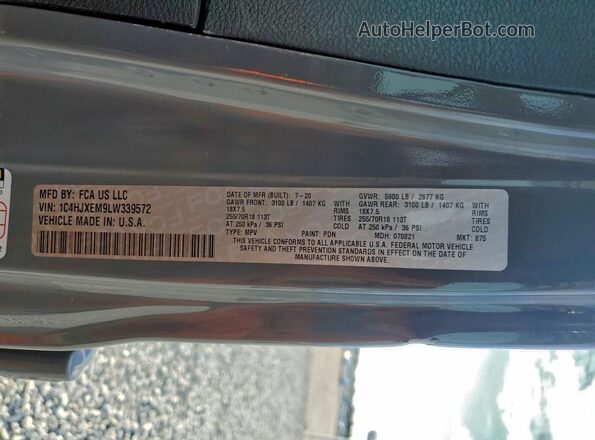 1C4HJXEM9LW339572 2020 JEEP WRANGLER Gray Вид наклейки з VIN-кодом