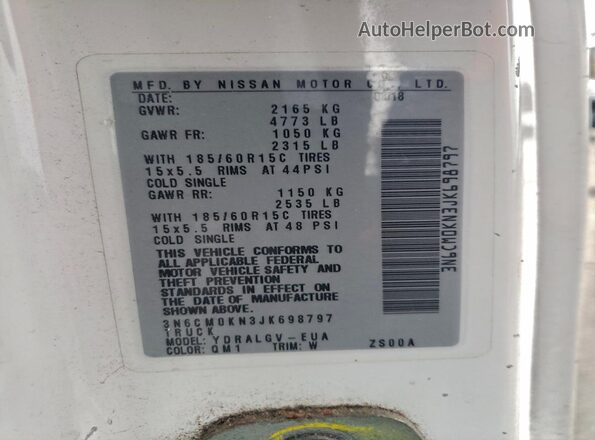 3N6CM0KN3JK698797 2018 NISSAN NV White 