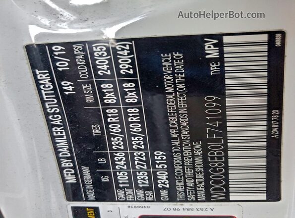 WDC0G8EB0LF741099 2020 MERCEDES-BENZ GLC-CLASS White 