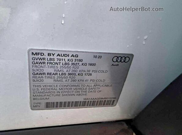 WA1AAAGE8MB010286 2021 AUDI E-TRON White Вид задніх сидінь