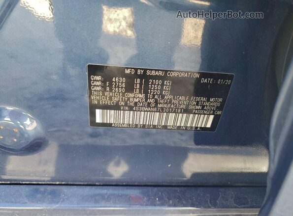 4S3BWAN67L3017181 2020 SUBARU LEGACY Blue 