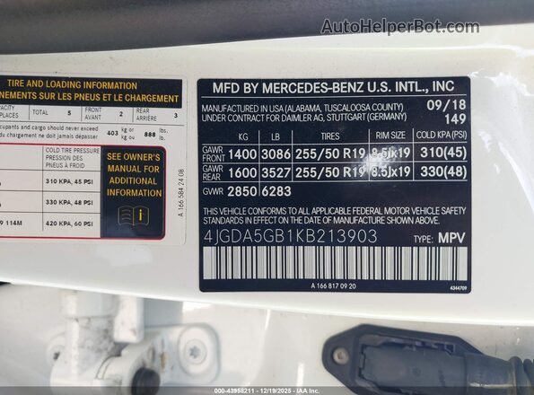 4JGDA5GB1KB213903 2019 MERCEDES-BENZ GLE 400 Белый Вид подкапотного пространства