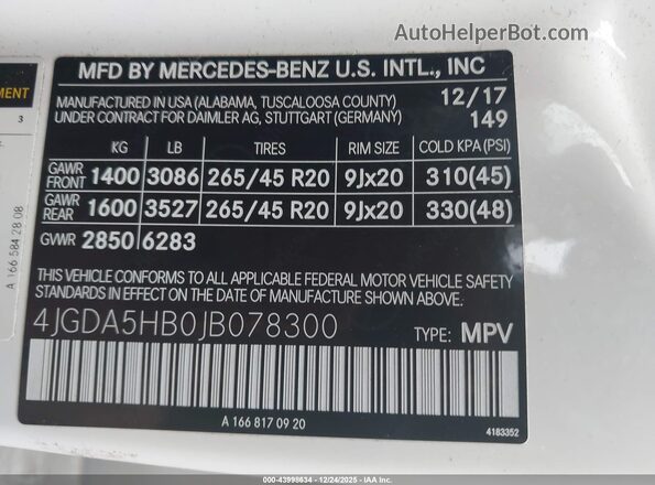 4JGDA5HB0JB078300 2018 MERCEDES-BENZ GLE 350 White Շարժիչի բաժամունքի տեսք