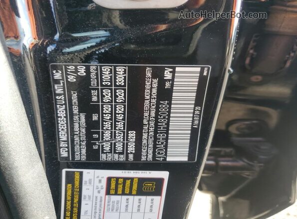 4JGDA5HB1HA850884 2017 MERCEDES-BENZ GLE Black Vista de la etiqueta del VIN