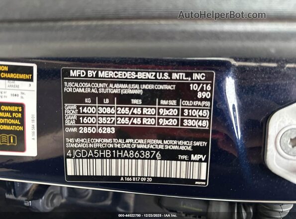 4JGDA5HB1HA863876 2017 MERCEDES-BENZ GLE 350 Dark Blue 
