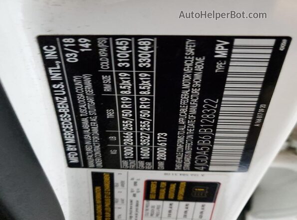 4JGDA5JB6JB128322 2018 MERCEDES-BENZ GLE White 