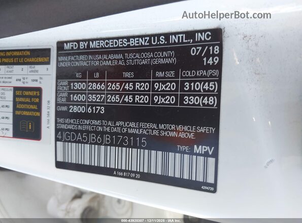 4JGDA5JB6JB173115 2018 MERCEDES-BENZ GLE 350 White Engine compartment view