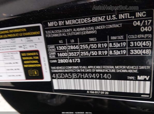 4JGDA5JB7HA949140 2017 MERCEDES-BENZ GLE 350 Black 