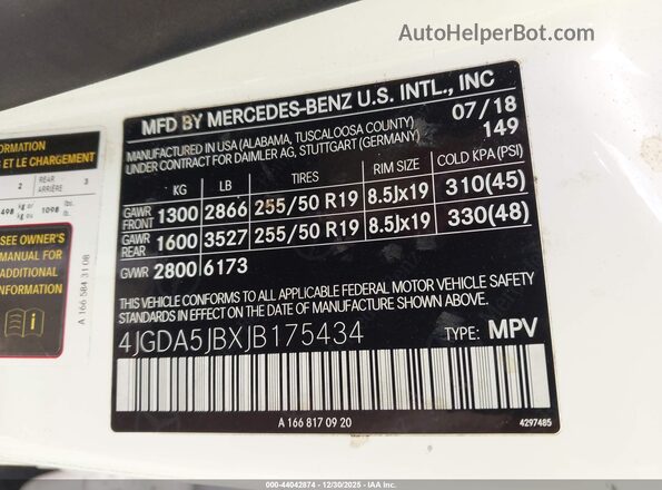 4JGDA5JBXJB175434 2018 MERCEDES-BENZ GLE 350 White 