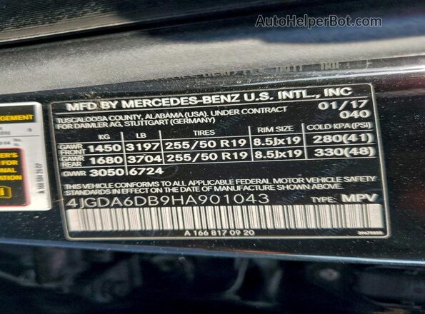 4JGDA6DB9HA901043 2017 MERCEDES-BENZ GLE Black VIN sticker view