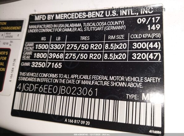4JGDF6EE0JB023061 2018 MERCEDES-BENZ GLS 450 White Вид підкапотного простору