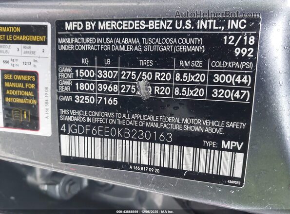 4JGDF6EE0KB230163 2019 MERCEDES-BENZ GLS 450 Gray Вид підкапотного простору