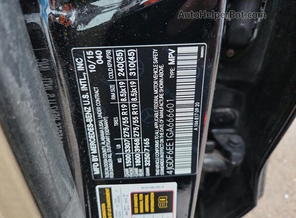 4JGDF6EE1GA666601 2016 MERCEDES-BENZ GL-CLASS Black Vista de la etiqueta del VIN
