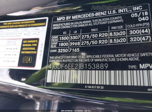 4JGDF6EE2JB153889 2018 MERCEDES-BENZ GLS 450 Черный Вид подкапотного пространства