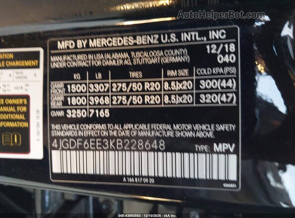 4JGDF6EE3KB228648 2019 MERCEDES-BENZ GLS 450 Black ძრავის განყოფილების ხედი