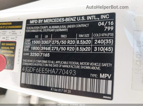 4JGDF6EE5HA770493 2017 MERCEDES-BENZ GLS 450 White Vista del compartimento del motor